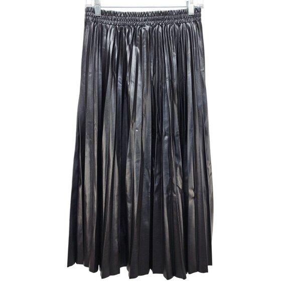 Max Studio London Black Pleated Faux Leather Midi Skirt Elastic Waist Size M - Picture 6 of 6